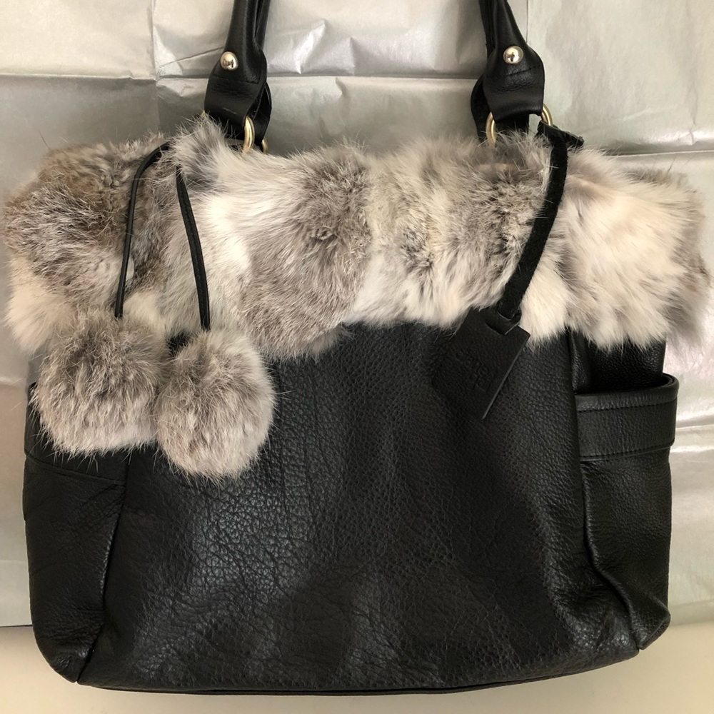 Soft black Leather / Rabbit Fur/ Handbag